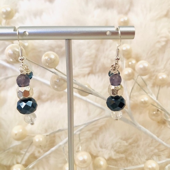 ๐
บBOHO Indie Sterling Silver Earrings ๐Purple & Deep Blue Crystal Handcrafted - Picture 7 of 11